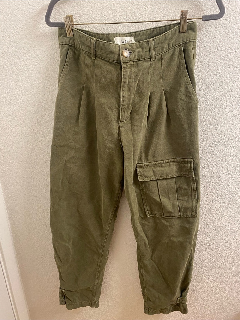 ba&sh Maroon Olive Green Pleated Cargo Pants